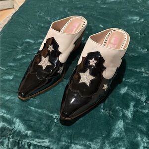 Betsey Johnson Black and White Star Mules